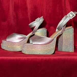 Betsey Johnson for Torrid iridescent rainbow and silver rhinestone platforms - 7